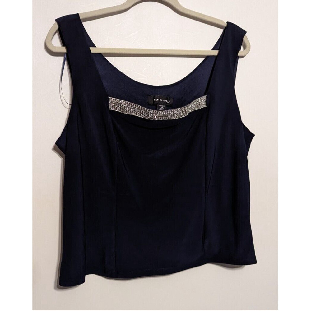 R&M Richards Navy Blue Rhinestone Tank Top - Size 14